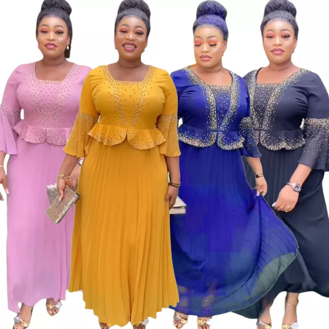Maxi abito moda donna africano dashiki festa a pieghe sera caftano abaya