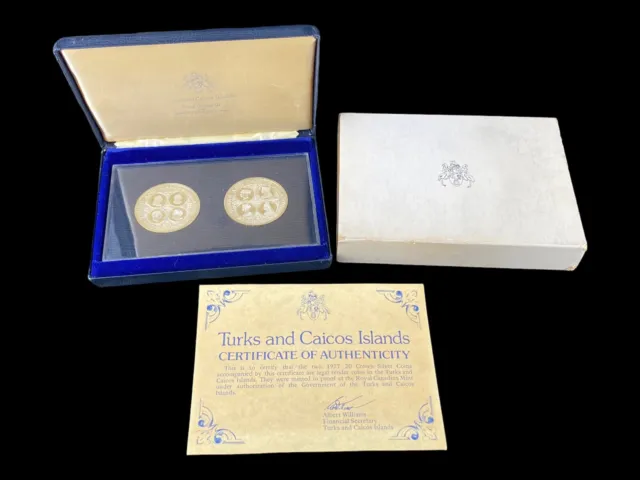 1977 Turks & Caicos Islands 20-Crown Silver 2-Coin Set Royal Canadian Mint