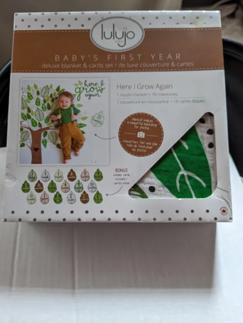Lulujo Baby's First Year MILESTONE BLANKET & Cards Set HERE I GROW AGAIN NEW