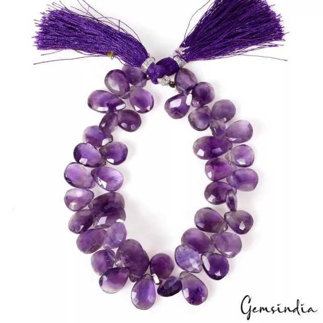 AAA Natural Purple Amethyst Beads Pear Faceted Loose Stone Briolette 8" Strand