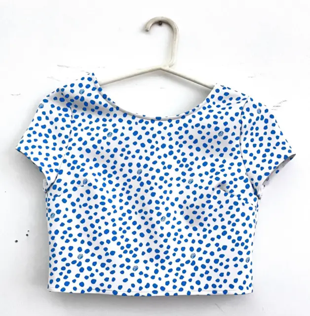 Girls Lilly Pulitzer size 14 White Thelma Crop Top Blue Polka Dots Cap Sleeve
