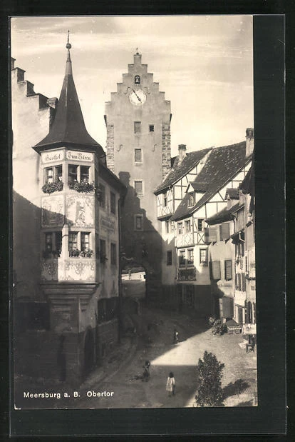 AK Meersburg a. B., Straßenpartie am Obertor mit Gasthof zum Bären Bartko-Reher