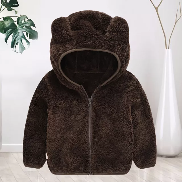 Winter Coat Bear Ears Hooded Warm Zipper Closure Kids Plush Jacket Boys Girls