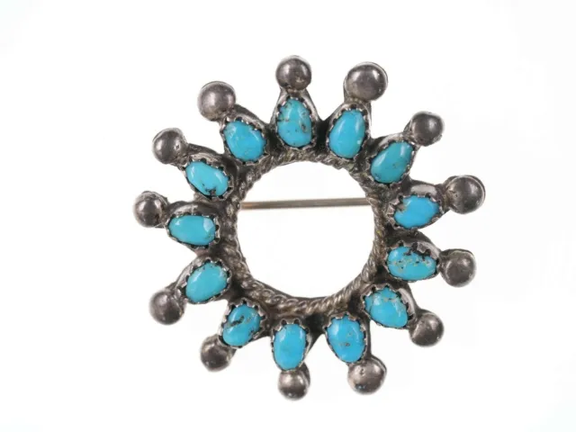 Vintage Zuni Sterling/turquoise cluster pin