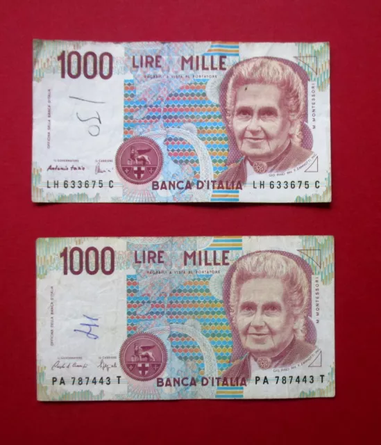 Italy Pair Collectable  1990 Circulated  Maria Montessori   1000 Lira  Banknotes 3