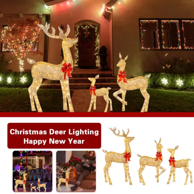 Cervo illuminato con archi rossi decorazione vacanze Natale illuminato fai da te decorazione renna NUOVO P,