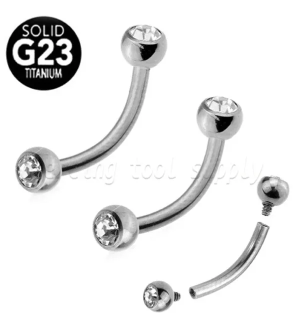 1pc. G23 Solid Titanium Double Gem Curved Barbell Eyebrow Ring 16G 1/4" to 1/2"