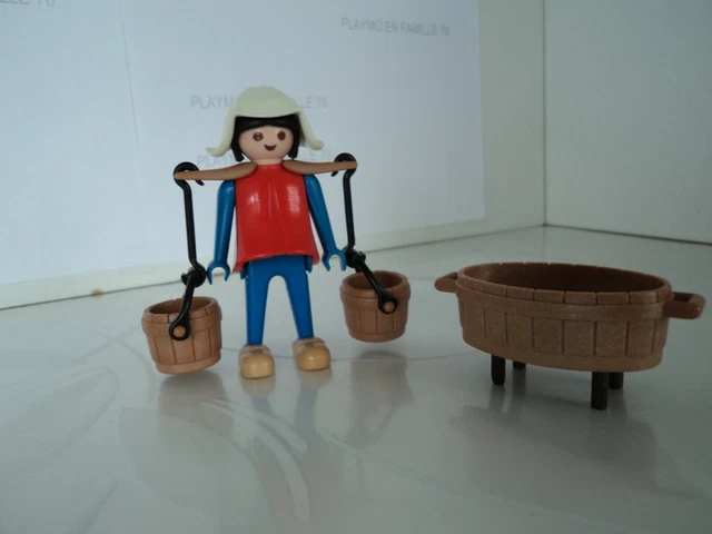 Playmobil Vintage 3374 - Set Médiéval Paysanne Marché Avec Chariot Et Chevaux