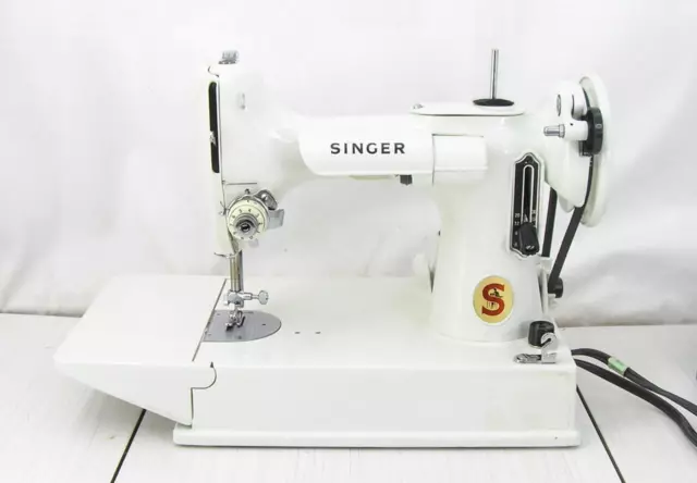 1964 White Singer 221 Featherweight Sewing Machine #Ev997698 W/Pedal-Case-Works