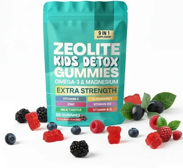 ZEOLITE KIDS DETOX Mixed Berry Flavored Gummies 9-in-1 with Omega-3 ...