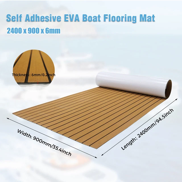 240x60cm EVA Foam Boat Decking Sheet Faux Teak Mat Non-Slip Marine Flooring