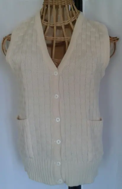 Vintage Jean Rychter ivory wool knitted vest/sleeveless cardigan/waistcoat 10