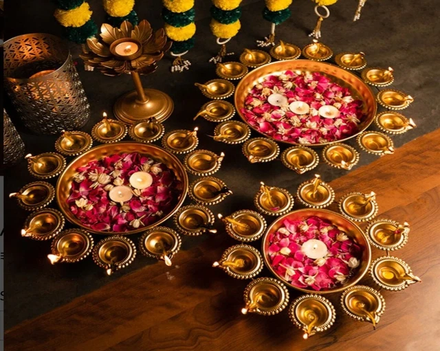 Flower Shape Urli Set Of 3 Festive Candel Holder Home Wedding Decorative Bowl