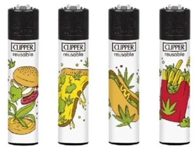4 x Clipper LEAVES FAST FOOD Gas Lighter Refillable YOU GET ALL 4 NEW Uk Seller