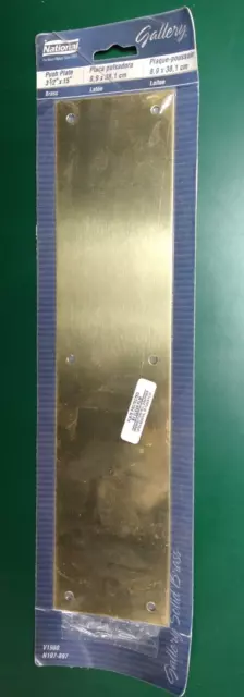 National 3 1/2” X 15” Solid Brass Door Push Plate NOS -No Screws