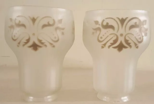 Antique Matching Pair Victorian Etched Glass Tulip Glass Hurricane Shade Globes