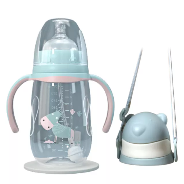 240ml/300ml Infant Drop-proof Baby Wide-caliber Milk Bottle with Straw Handle 26