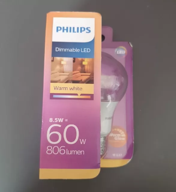 Philips 8.5W LED Dimmable Bulb E27 Screw 2200-2700K Warm White Light Bulb