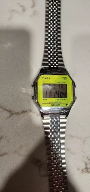 Slightly Used Timex T80 34mm Stainless Steel Bracelet Watch in Green