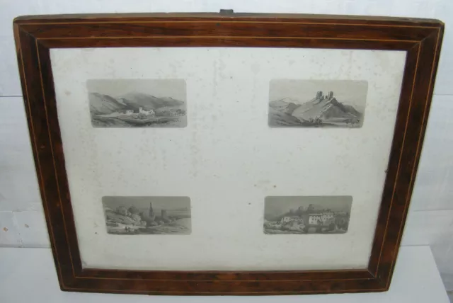 B1783/ Ancienne Gravure Litho Miniature Hameaux Indéterminés Dont Un Signé