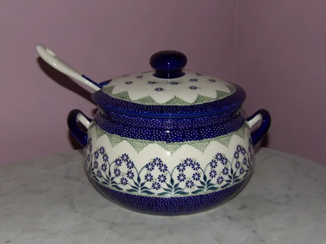 Polish Pottery 3L Soup Tureen w/ Ladle! UNIKAT Exclusive Cyndia Pattern!