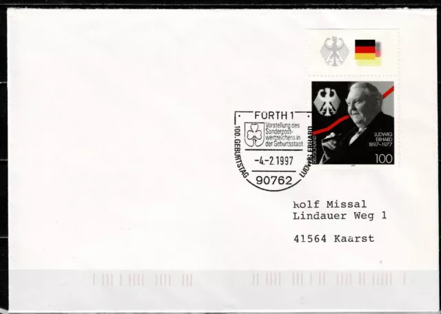 Bund MiNr. 1904 EF mit Ersttagsstempel 90762 Fürth - Ludwig Erhard (261)