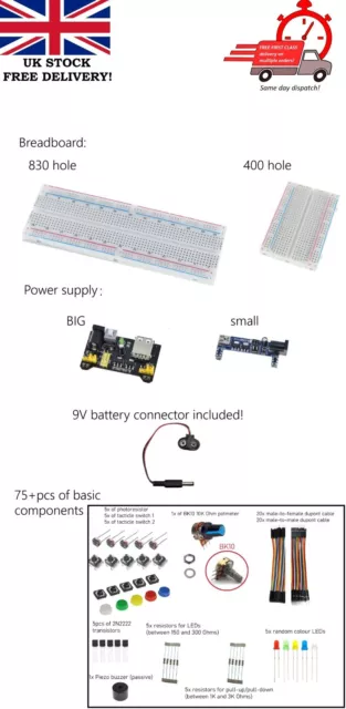 Breadboard with Power Supply Module 3.3V 5V for Solderless bread board