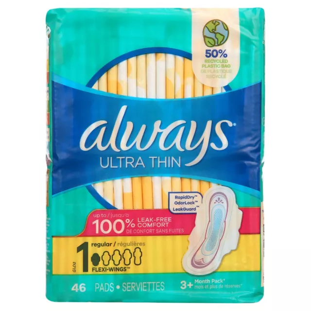 ALWAYS ULTRA THIN Daytime Pads with Wings, Size 1, Regular, Unscented, 46 Ct  $19.99 - PicClick