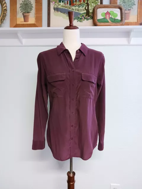 Equipment Femme Slim Signature Silk Shirt Womens M Burgundy Button Up