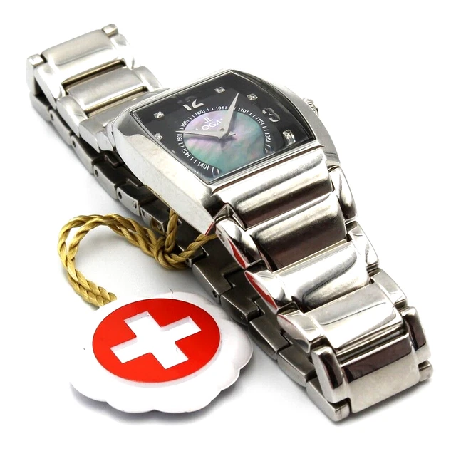Orologio Uomo Vintage da Donna con Diamanti Acciaio Swiss Made Madreperla Nero