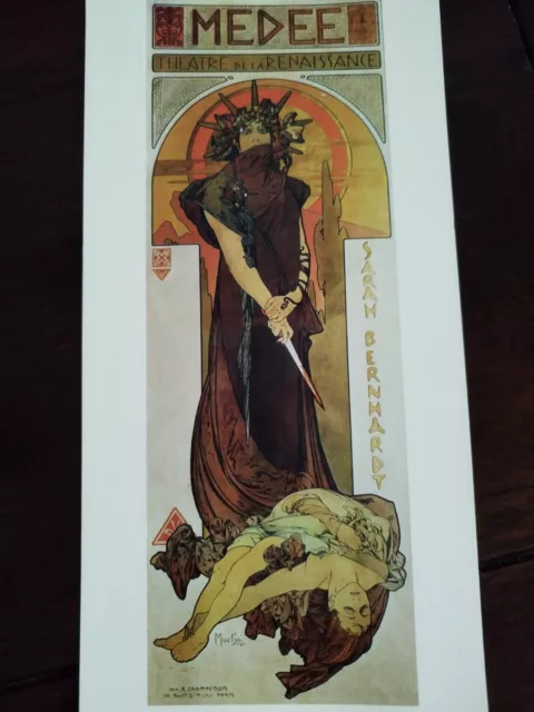 LARGE Alphonse Mucha Postcard Medee. 1898 Sarah Bernhardt. Prague Museum. New