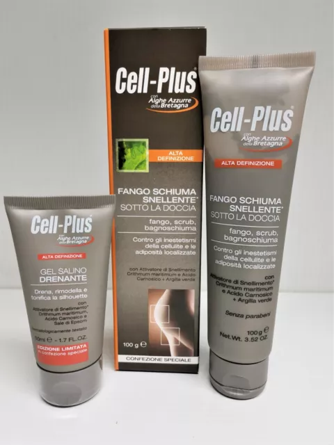 Cell Plus Alta Definizione Fango Schiuma Snellente 100g+Gel Salino Drenante 50ml