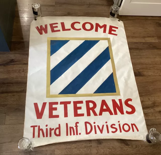 WWII Welcome Veterans Third Infantry 3RD Division Oil Cloth Painted Banner WW2