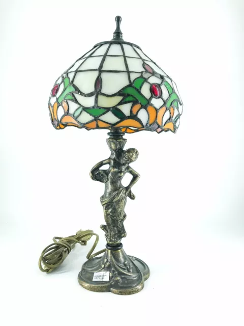 Lampada da appoggio in stile tiffany con base in ottone donna Liberty stilizzata