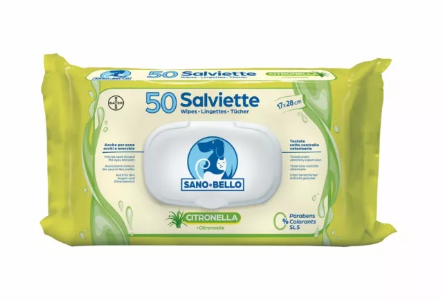 50 Maxi Salviette Bayer Alla Citronella Cani Gatti E Cuccioli Pulizia E Igiene