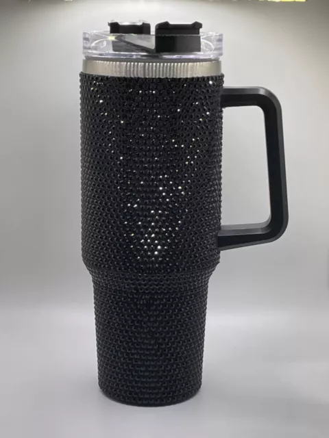 Full Rhinestone 40 oz Insulated stainless steel tumbler with handle. Cup holder.