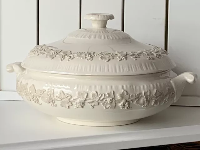 Wedgwood Embossed QueensWare Cream Colour on Cream Round Covered Vegetable Bowl