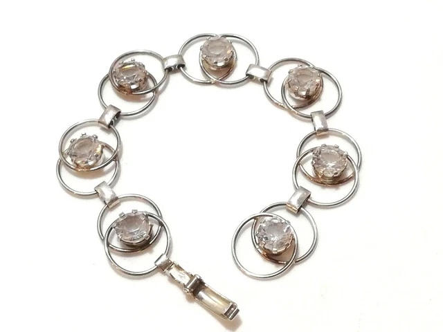 Bellissimo Bracciale Con Ametista Incolore In Argento 925 Circa 1960