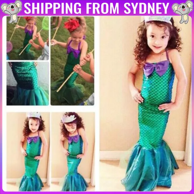 Kids Ariel Little Mermaid Set Girl Princess Dress Bowknot Party Cosplay Costume