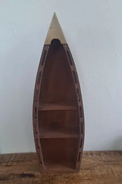 Wooden Boat Curio 3 Shelf Hanging/Standing Display Beach Nautical Rustic 15"