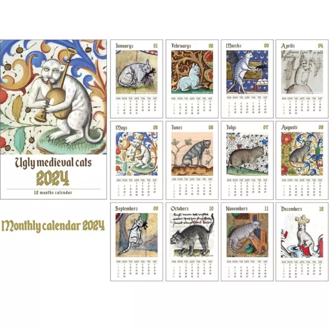 UGLY MEDIEVAL CATS Calendar 2024 Weird Cats Calendar Funny Wall