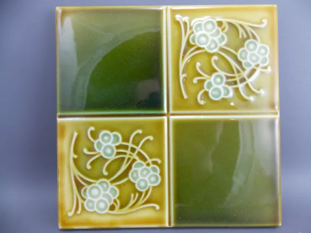 Antique Art Nouveau Majolica Tile  S.19th Tube-lined Belgium Rare Color
