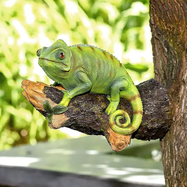 Chameleon Statues Garden Peeker Cute Vividly Hanging Green Lizard Decor Figurine