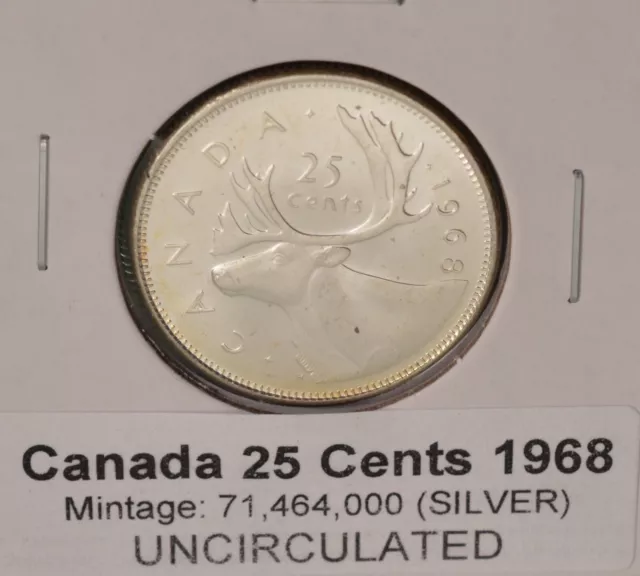 1968 Canada 25 Cents - SILVER - Uncirculated