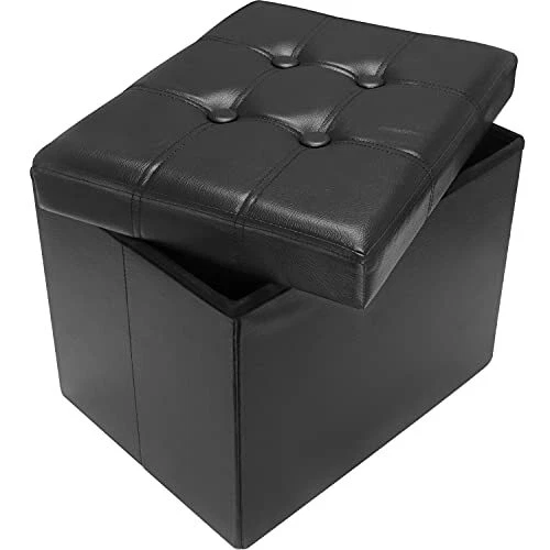 Storage Ottoman Foot Rest Stool, 17 inch Folding Leather Footstool Bench,