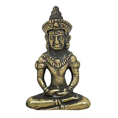 Khmer Lopburi Buddha Amulet Seated Meditation Bronze Statue Protect Talisman #2