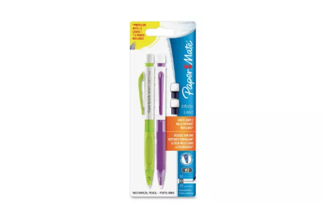 NEW Paper Mate Infinite Lead 0.7 mm Mechanical Pencils 2 Pack (Assorted Colors)
