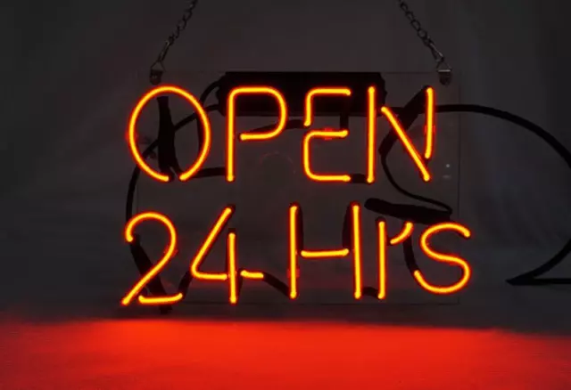 Open 24 Hrs 24 Hours Acrylic 14"x8" Neon Light Sign Lamp Bar Business Shop Store