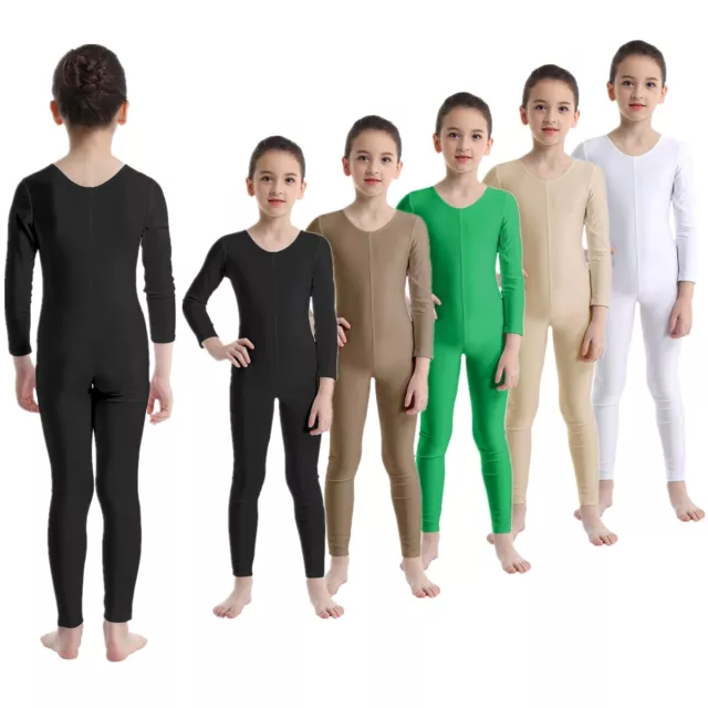 Girls Long Sleeve Gymnastic Leotard Unitard Full Length Ballet Dance Jumpsuit 3