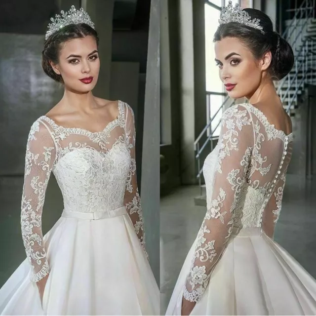 Elegant Lace Wedding Jacket Long Sleeve Bridal Bolero Wraps Applique White Ivory 2